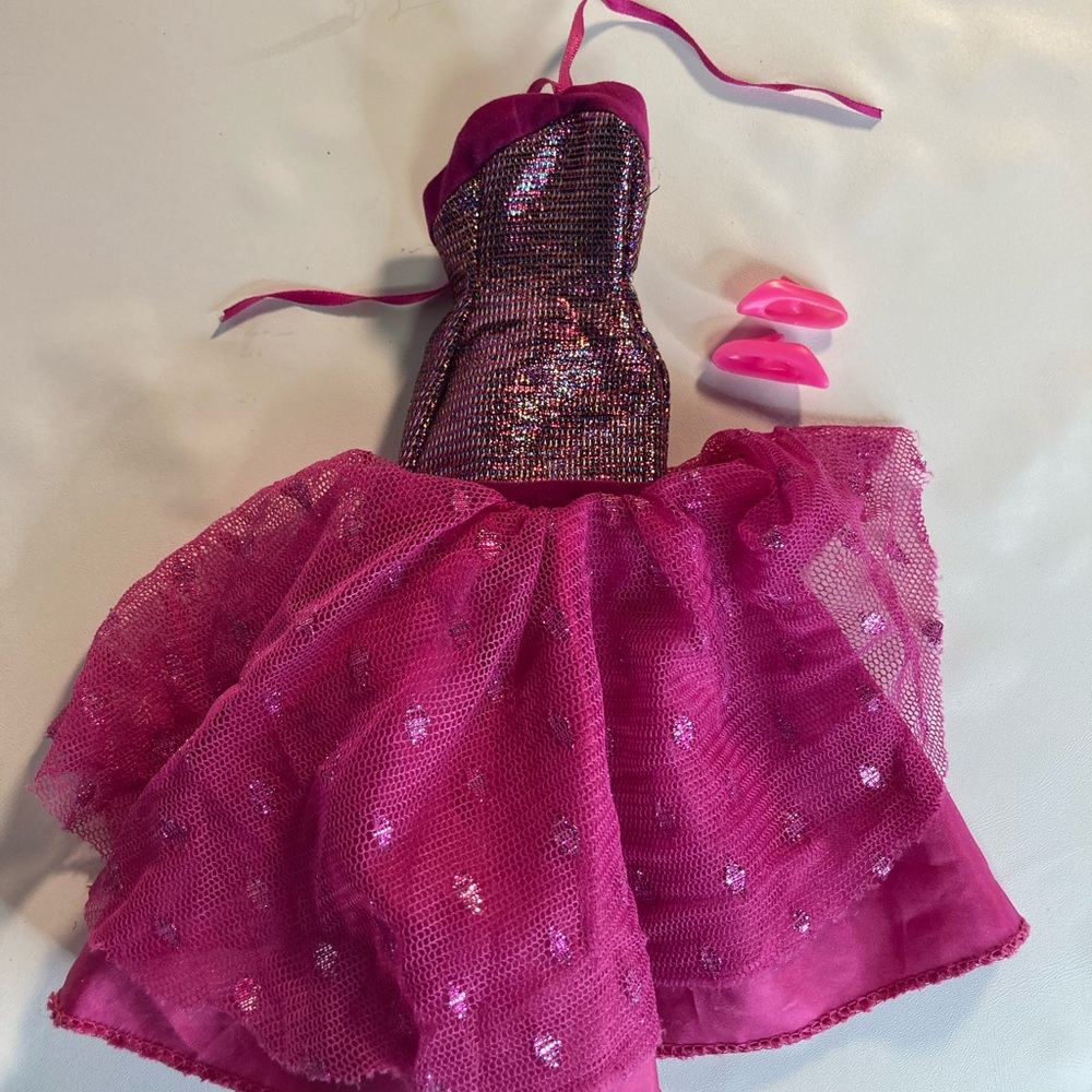 Barbie fashion doll pink gown heels pink label